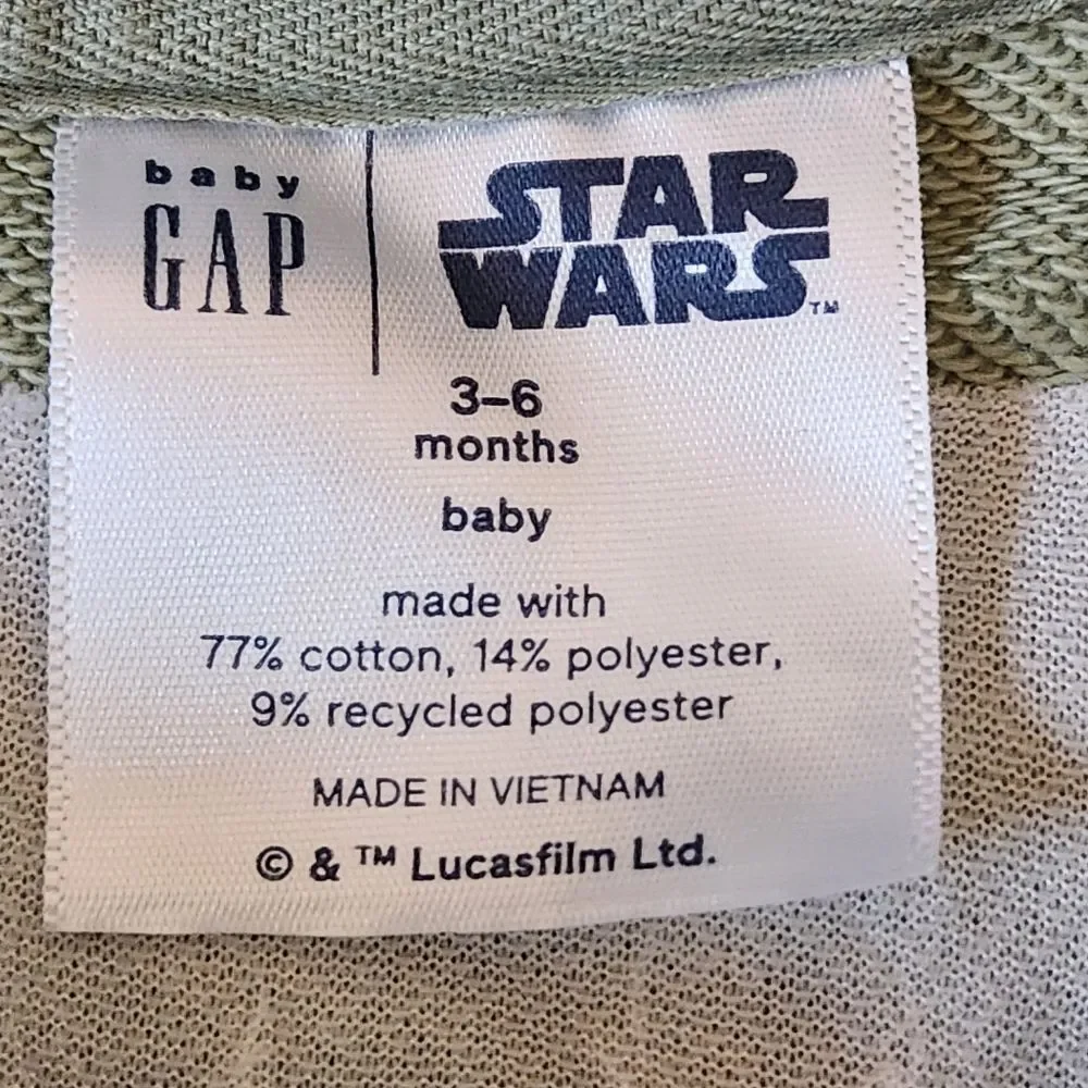 Baby Gap Star Wars Yoda Hoodie Size 3-6 months Desert Sage Green NWOT
